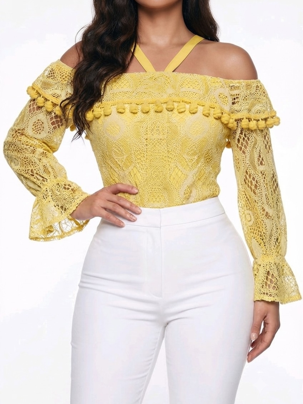 Alexis Off Shoulder Lace Top Adriana Yellow Off Shoulder Pom Pom Blouse Size XS